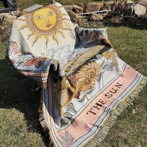 Sun Tarot Card Woven Jacquard Throw Blanket Tapestry  71x52 in